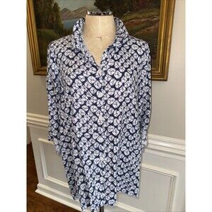John Mark Women's Blue & White Linen Beach Tunic Top Medium M